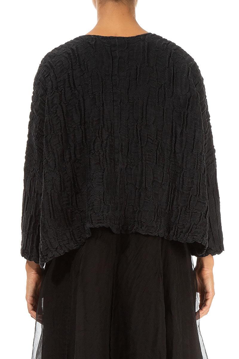 Loose Black Circle Silk Linen Jacket