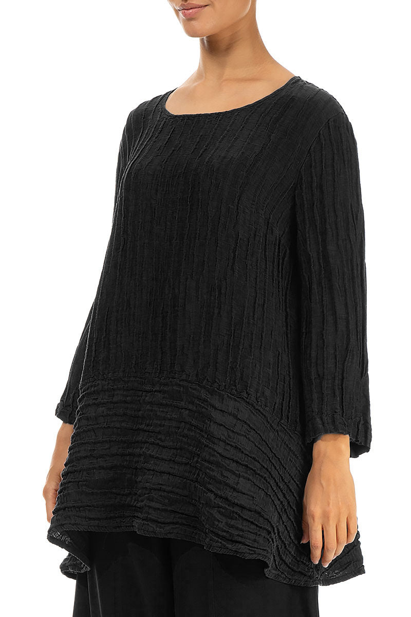 Loose Black Crinkled Silk Tunic 3
