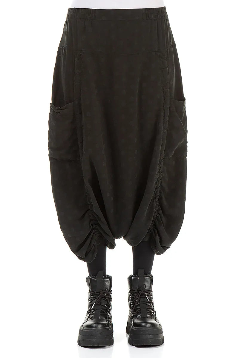 Loose Black Dotty Silk Cotton Trousers 1