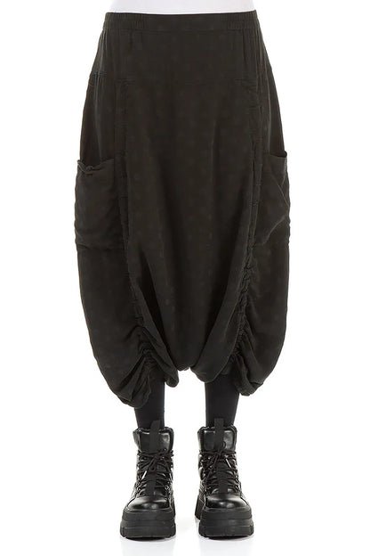 Loose Black Dotty Silk Cotton Trousers 1