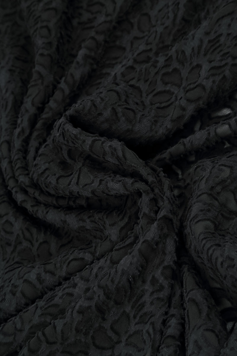 Loose Black Floral Texture Silk Shirt