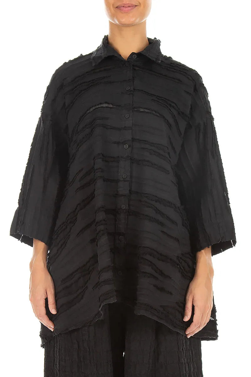 Loose Black Fray Weave Shirt