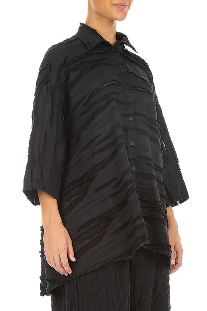 Loose Black Fray Weave Shirt