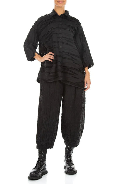 Loose Black Fray Weave Shirt