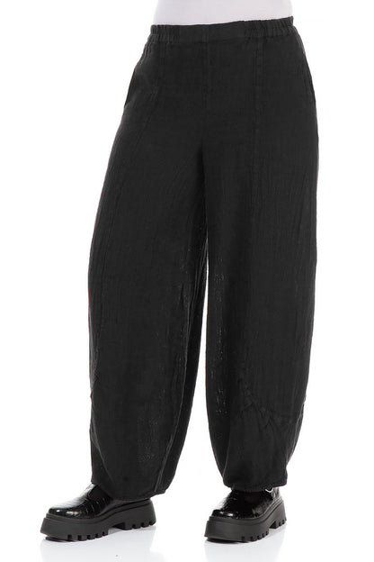 Black Mélange Linen Trousers