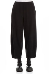 Loose Black Rib Cotton Wool Trousers 1
