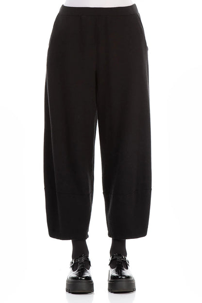 Loose Black Rib Cotton Wool Trousers 1