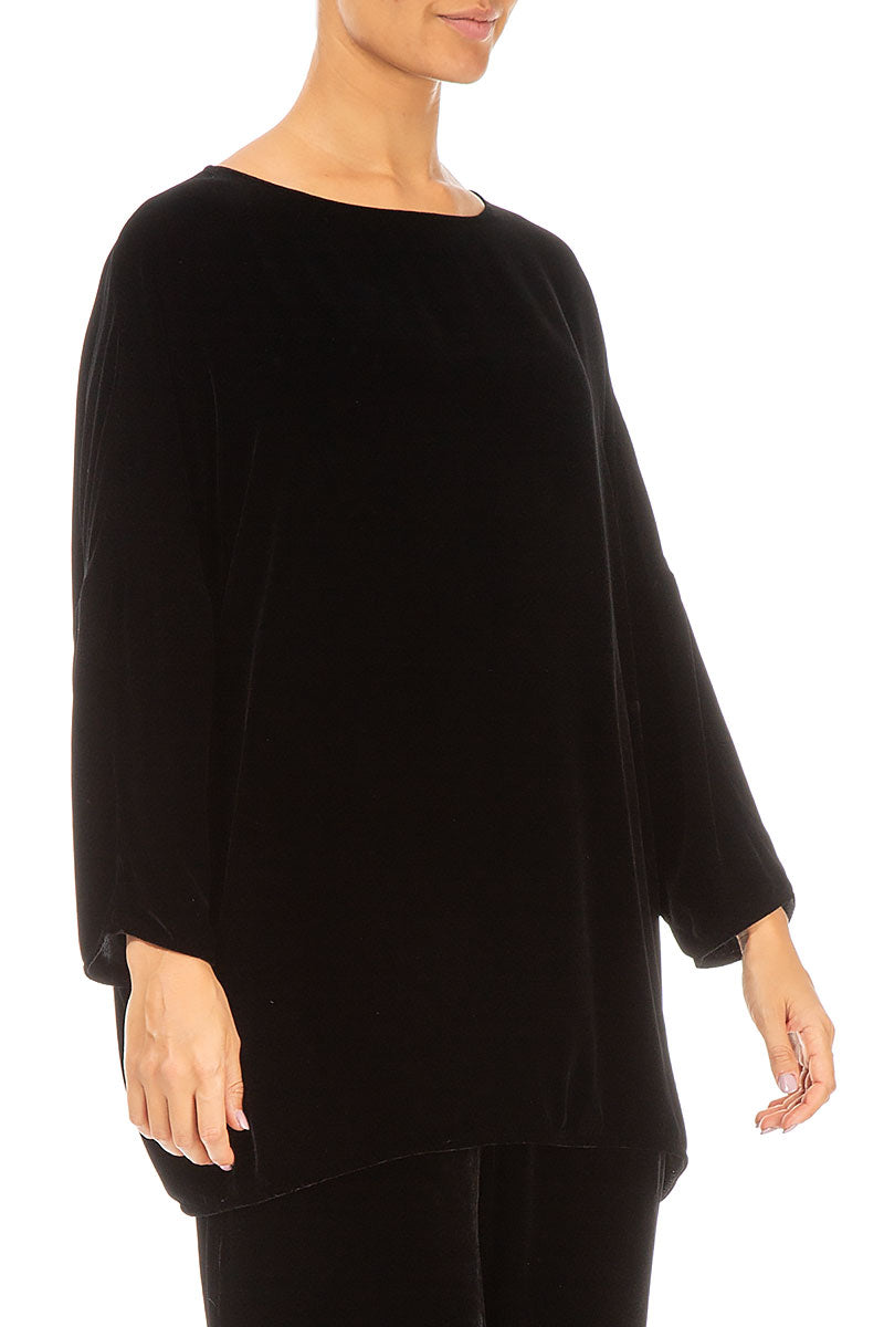 Loose Black Silk Velvet Blouse