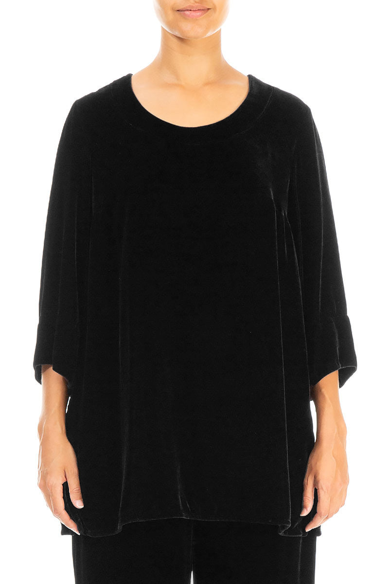 Loose Black Silk Velvet Blouse