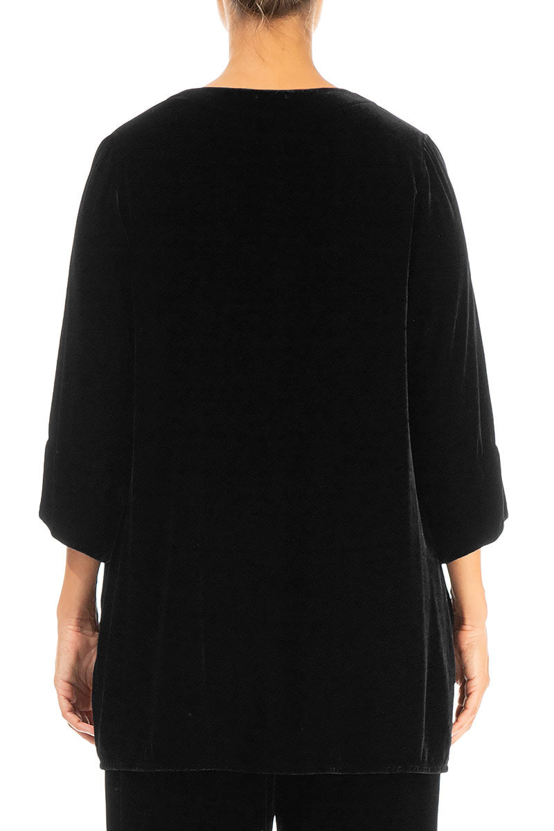 Loose Black Silk Velvet Blouse