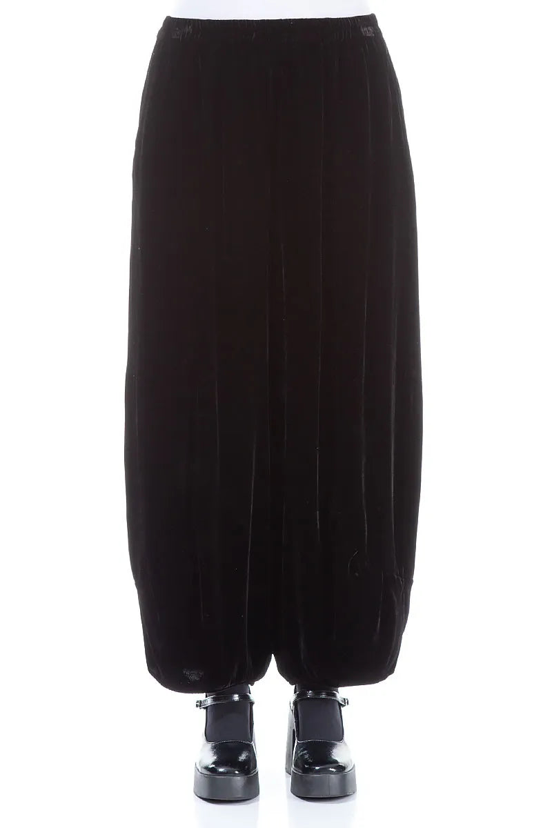 Loose Black Silk Velvet Trousers 1