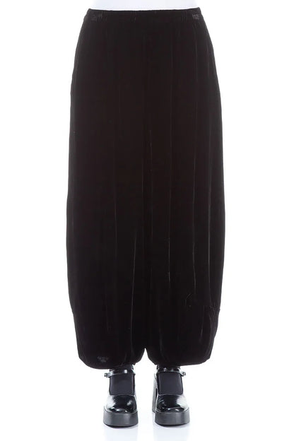 Loose Black Silk Velvet Trousers 1