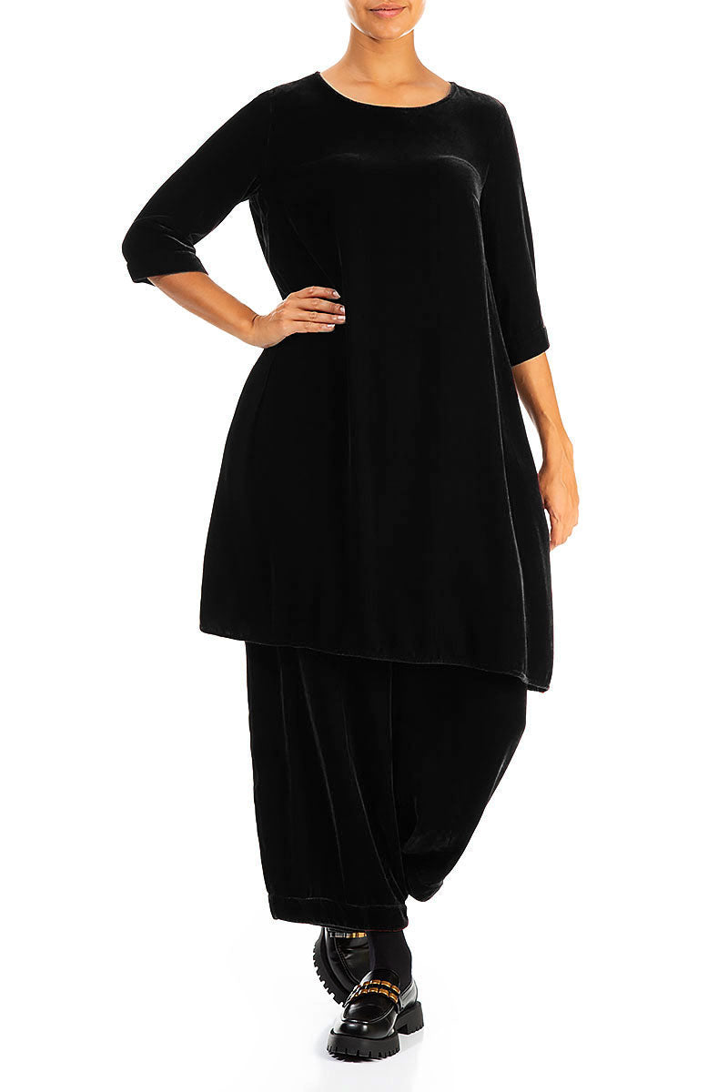 Loose Black Silk Velvet Tunic