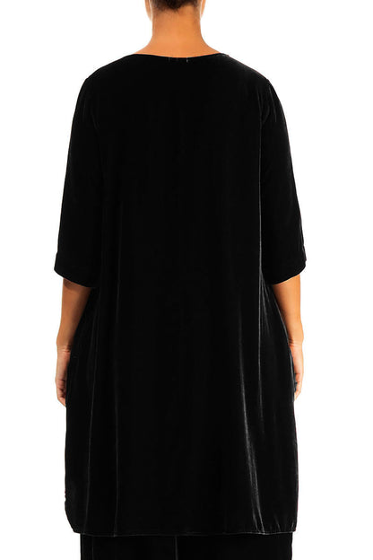 Loose Black Silk Velvet Tunic