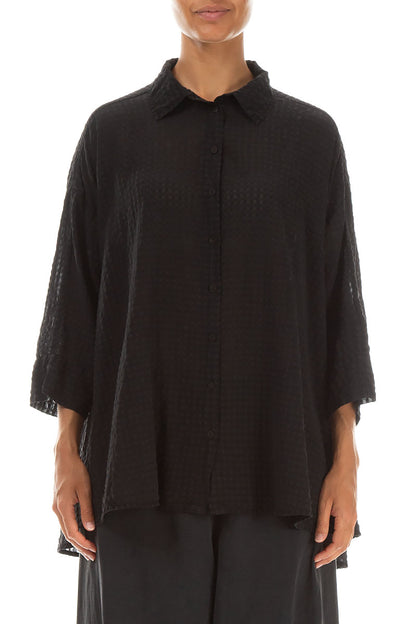 Loose Black Textured Silk Shirt 1