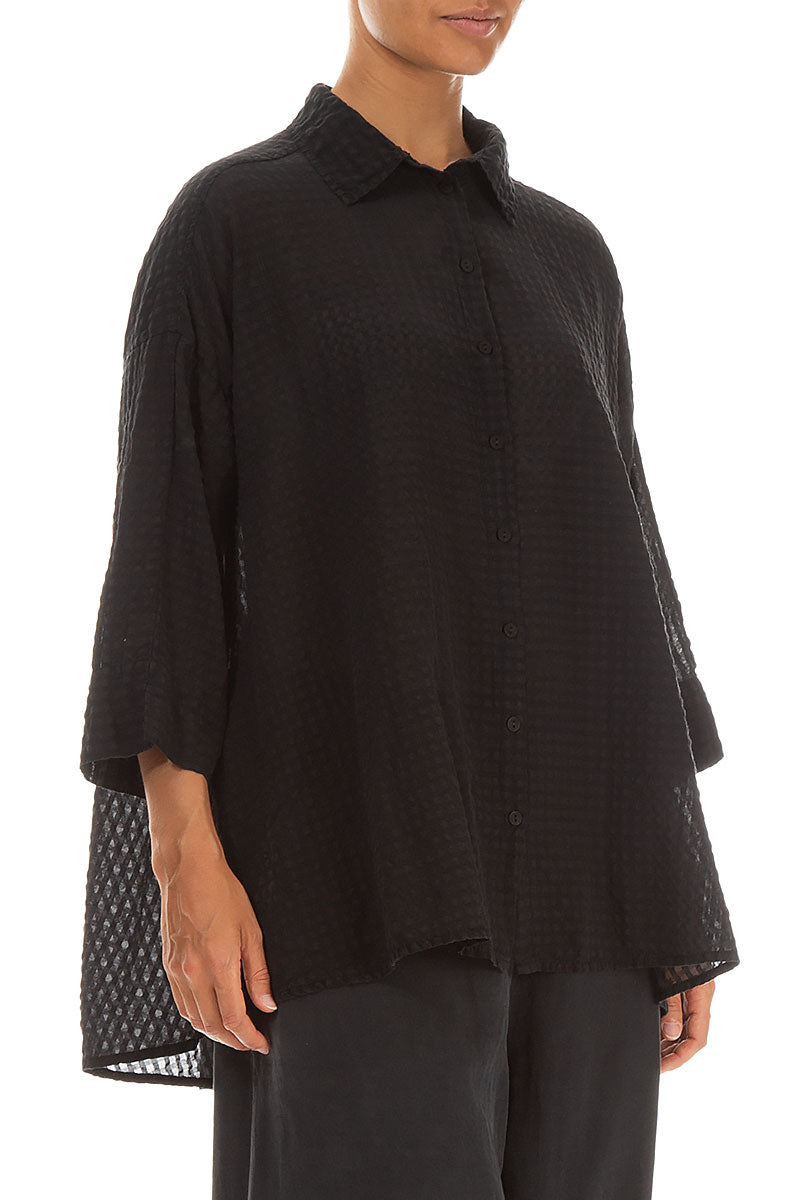 Loose Black Textured Silk Shirt 3