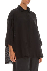 Loose Black Textured Silk Shirt 3