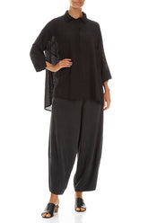 Loose Black Textured Silk Shirt 4