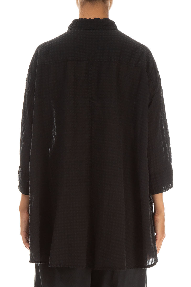 Loose Black Textured Silk Shirt 2
