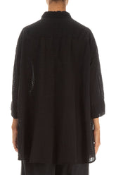 Loose Black Textured Silk Shirt 2