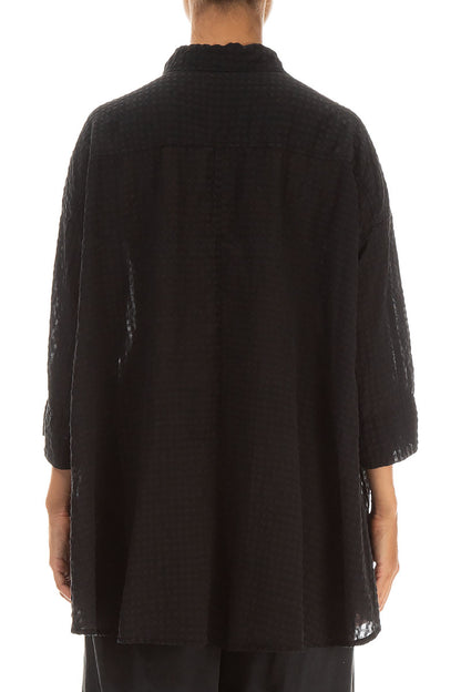 Loose Black Textured Silk Shirt 2