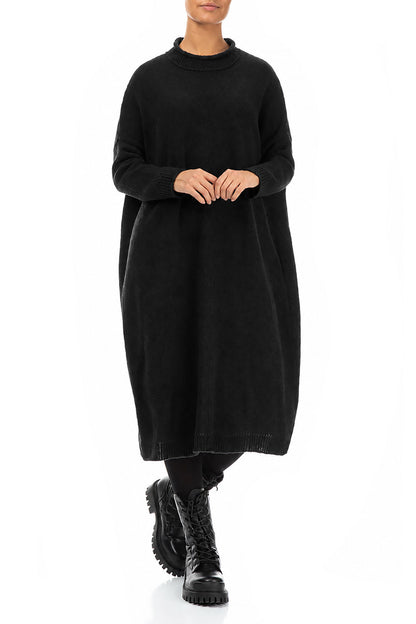 Loose Black Wool Dress 4