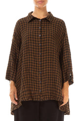 Loose Aged Copper Check Linen Shirt 1