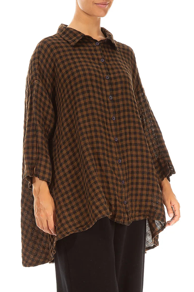Loose Aged Copper Check Linen Shirt 3
