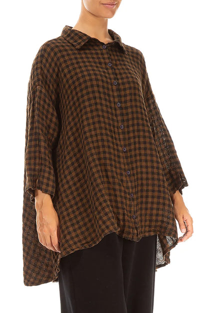 Loose Aged Copper Check Linen Shirt 3