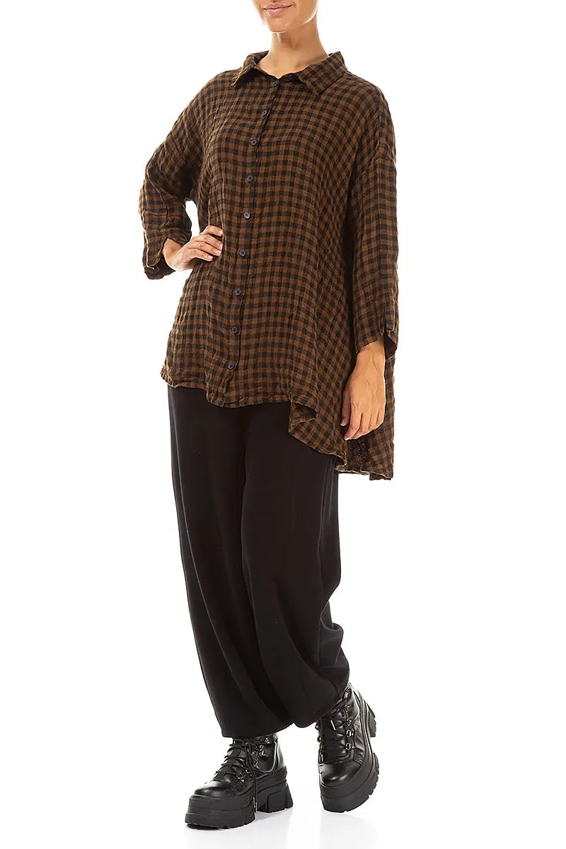 Loose Aged Copper Check Linen Shirt 4