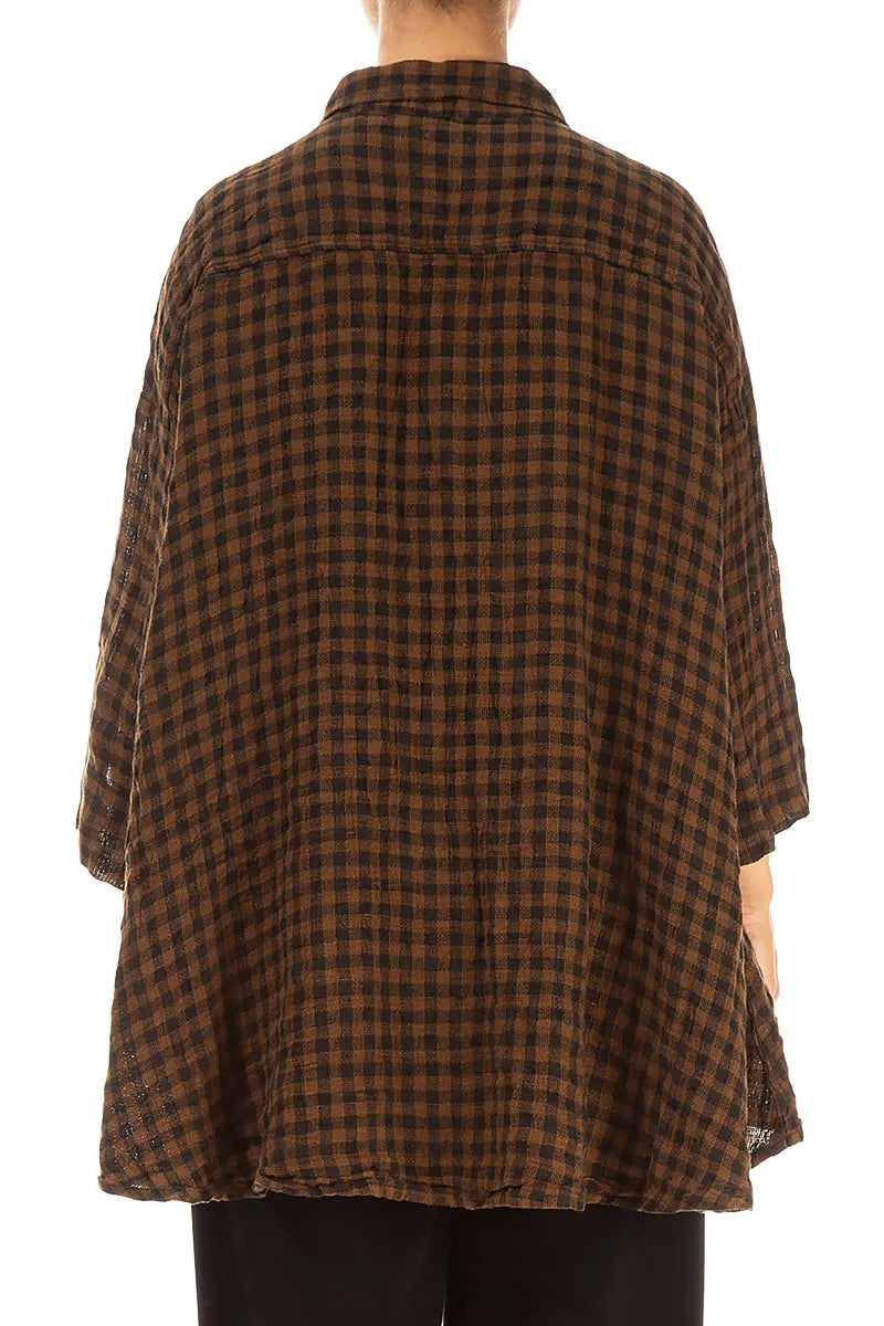 Loose Aged Copper Check Linen Shirt 2