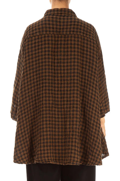 Loose Aged Copper Check Linen Shirt 2