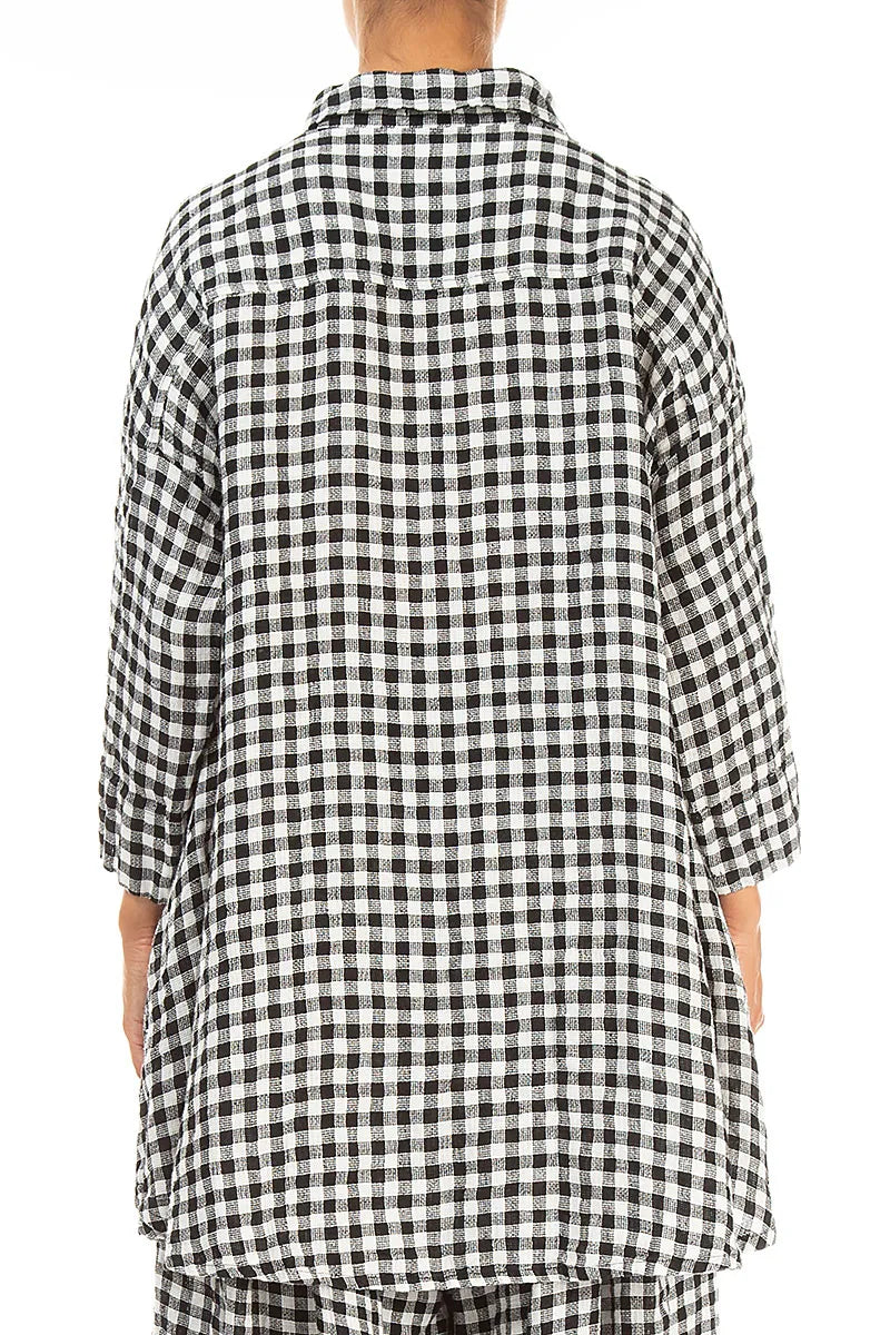 Loose Black &amp; White Check Linen Shirt 2