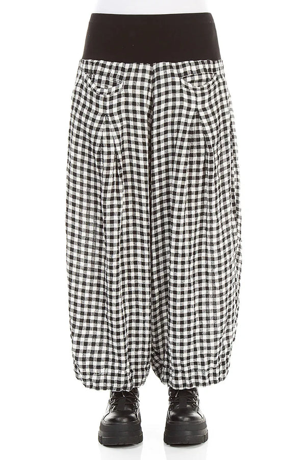Loose Black & White Check Linen Trousers