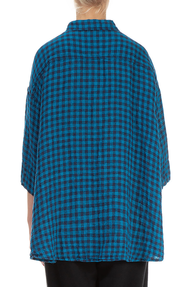 Loose Blue Check Linen Shirt