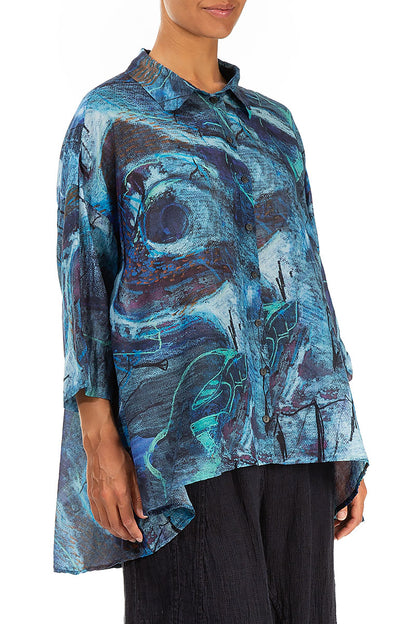 Loose Blue Reverie Silk Cotton Shirt 3