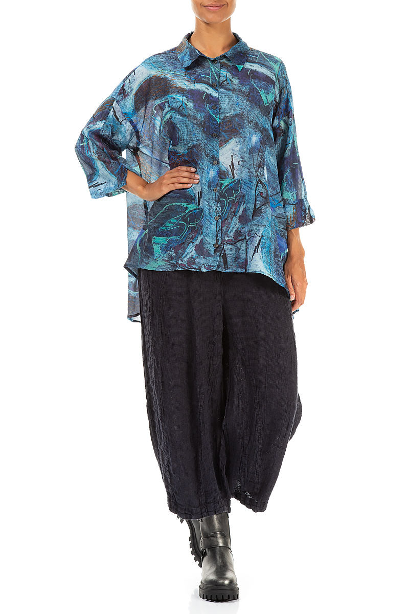 Loose Blue Reverie Silk Cotton Shirt 4