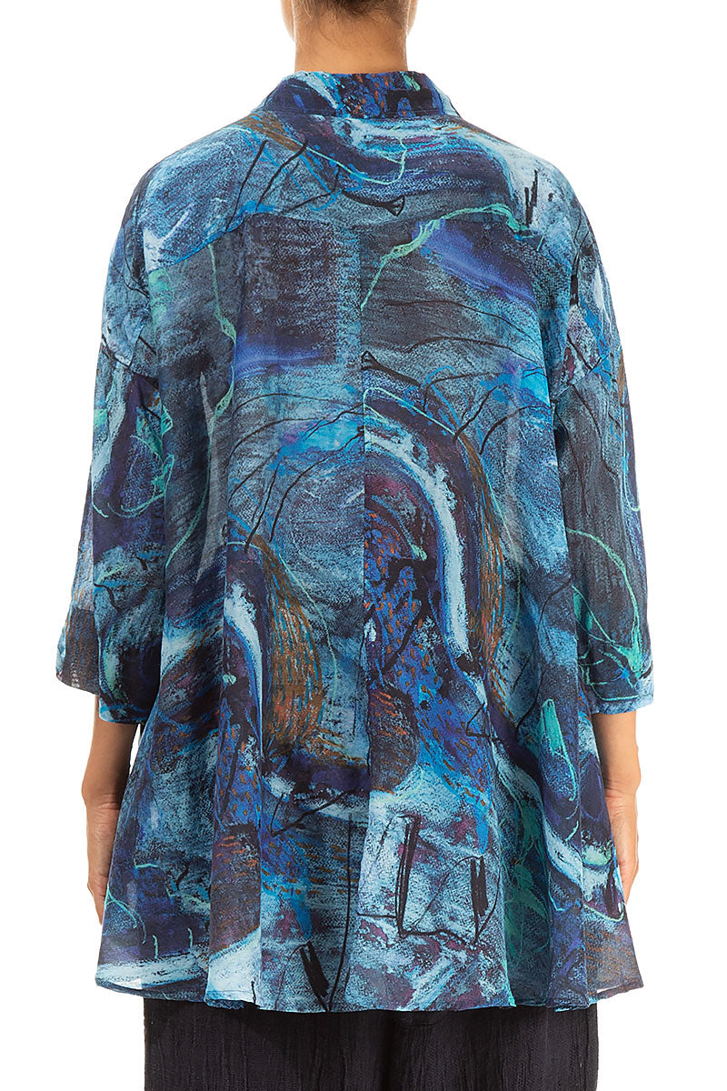 Loose Blue Reverie Silk Cotton Shirt 2