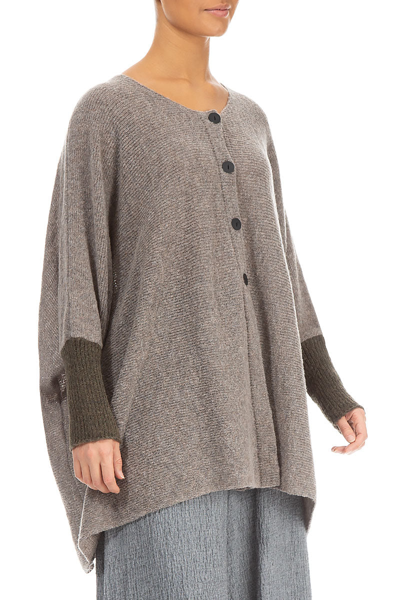 Loose Boxy Beige Khaki Wool Cardigan