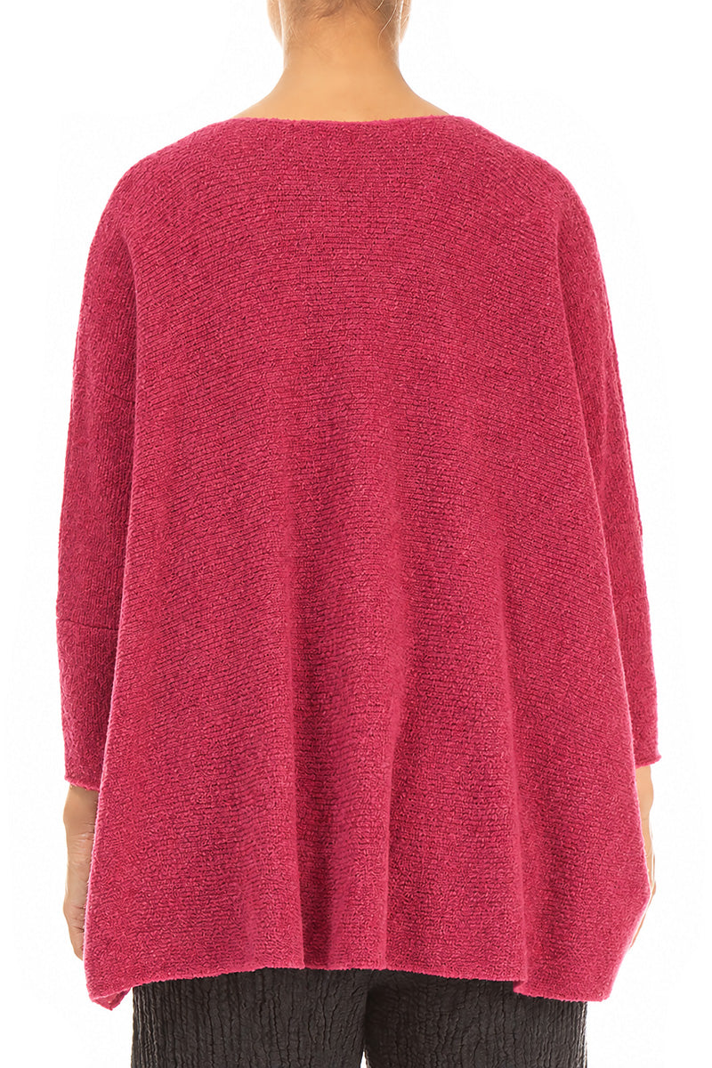 Loose Boxy Berry Rose Wool Cardigan 2