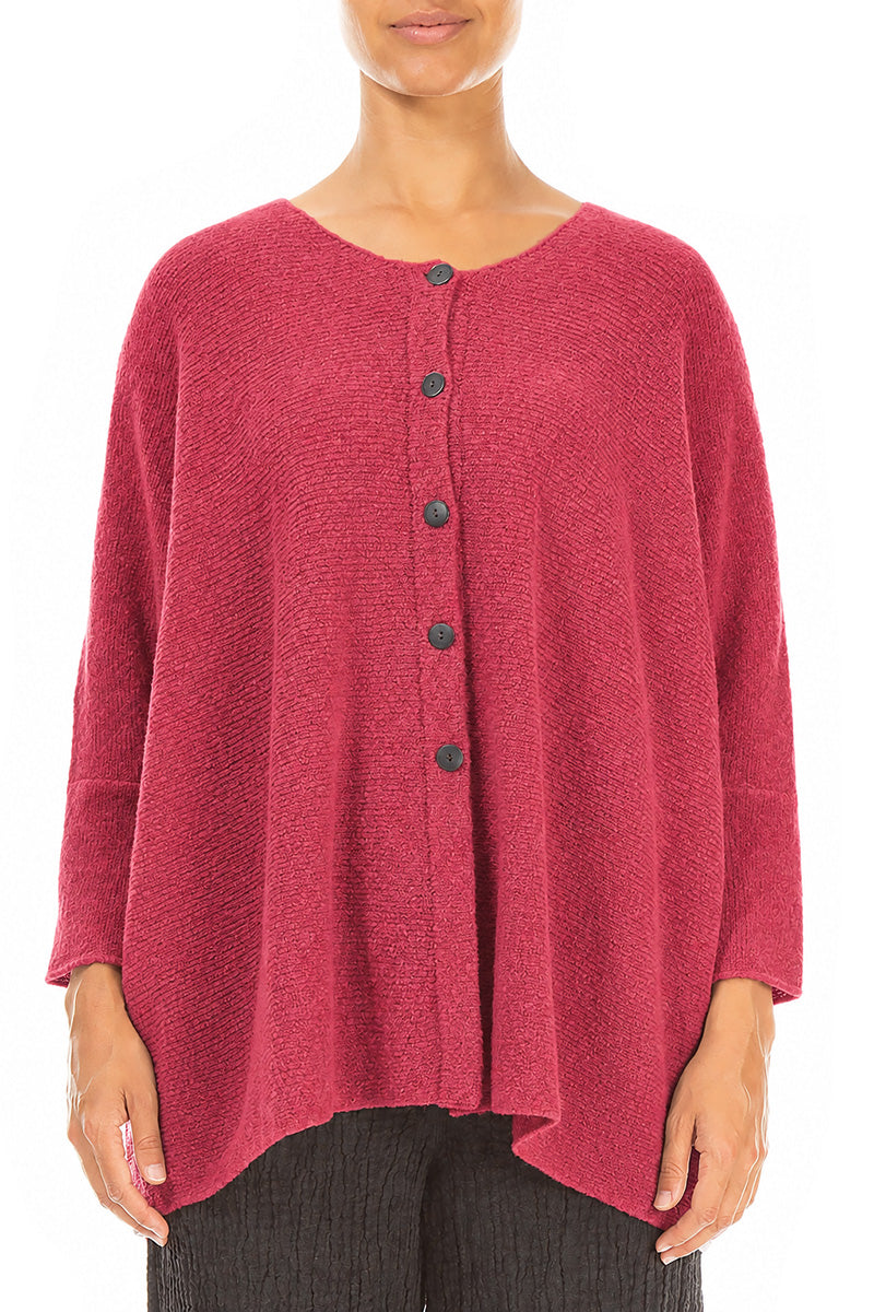Loose Boxy Berry Rose Wool Cardigan 1
