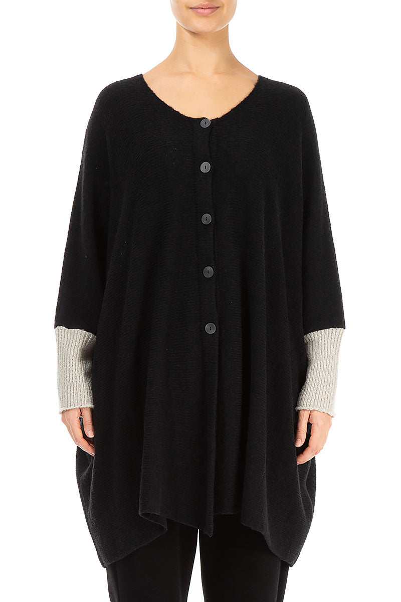 Loose Boxy Black Off White Wool Cardigan