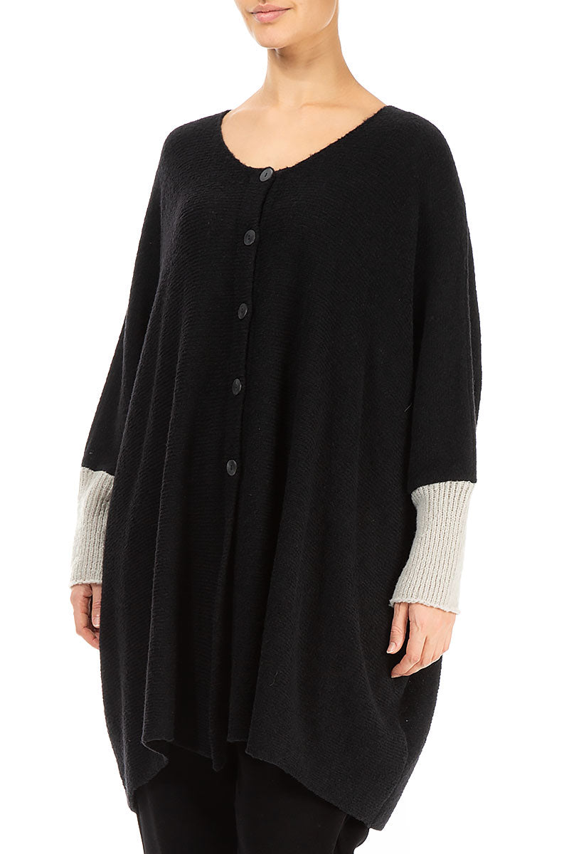 Loose Boxy Black Off White Wool Cardigan