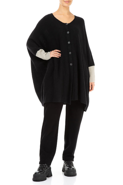 Loose Boxy Black Off White Wool Cardigan