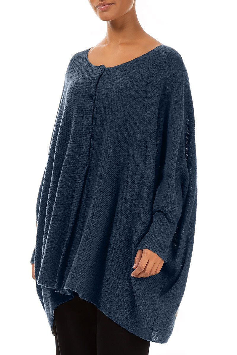 Loose Boxy Blue Wool Cardigan