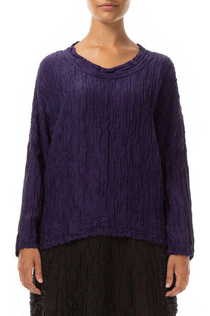 Loose Boxy Crinkled Royal Purple Silk Linen Blouse 1