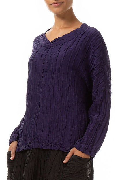 Loose Boxy Crinkled Royal Purple Silk Linen Blouse 3