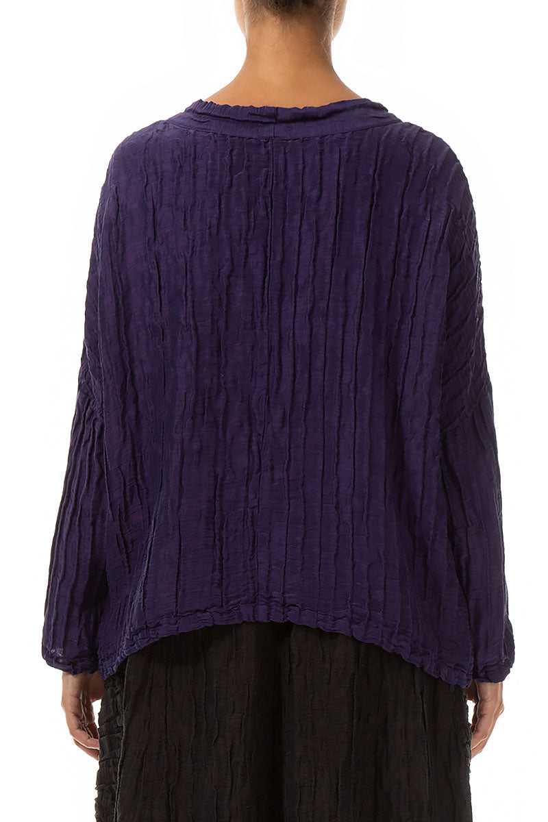 Loose Boxy Crinkled Royal Purple Silk Linen Blouse 2