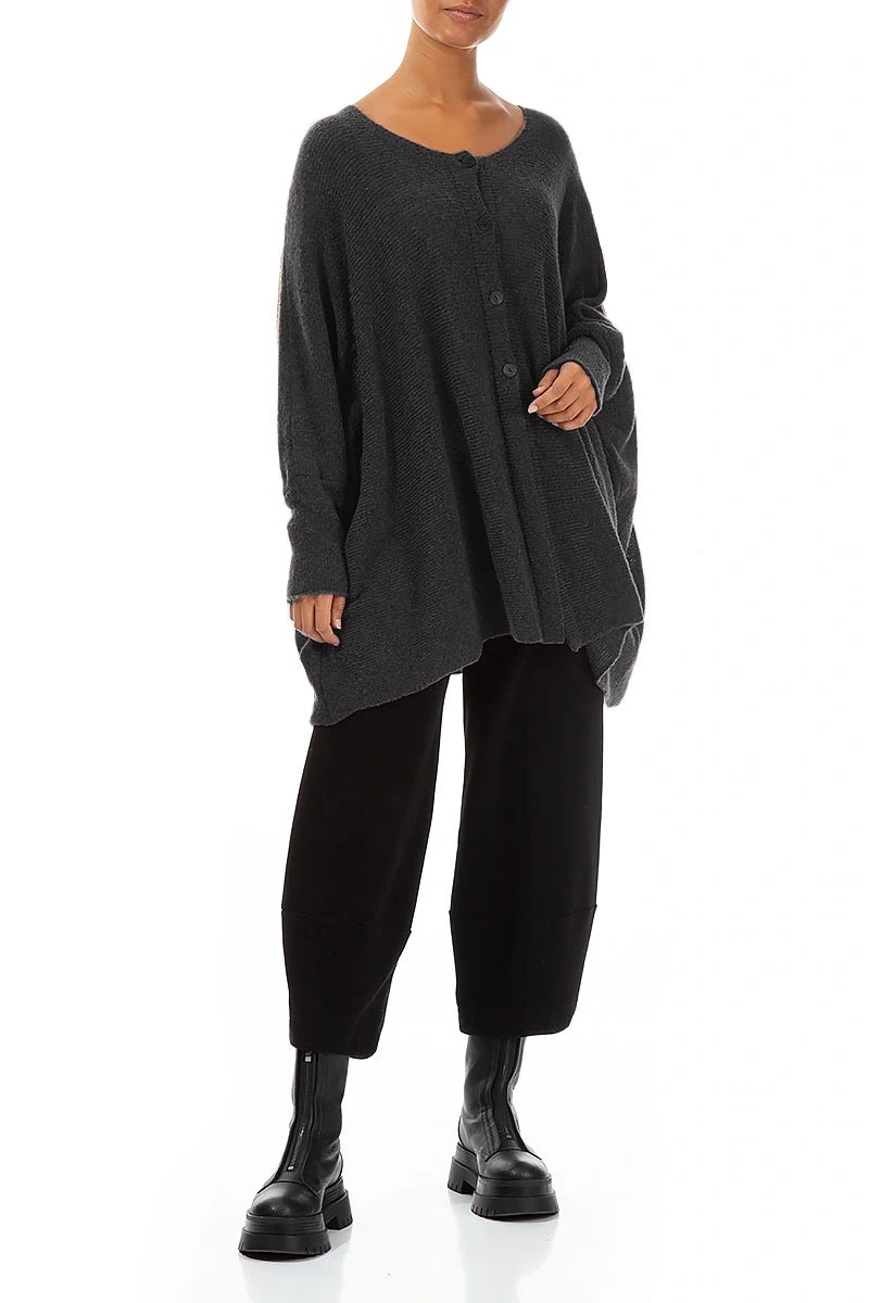 Loose Boxy Dark Grey Wool Cardigan 4