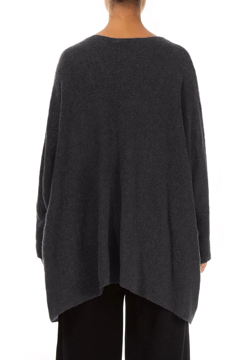 Loose Boxy Dark Grey Wool Cardigan 2